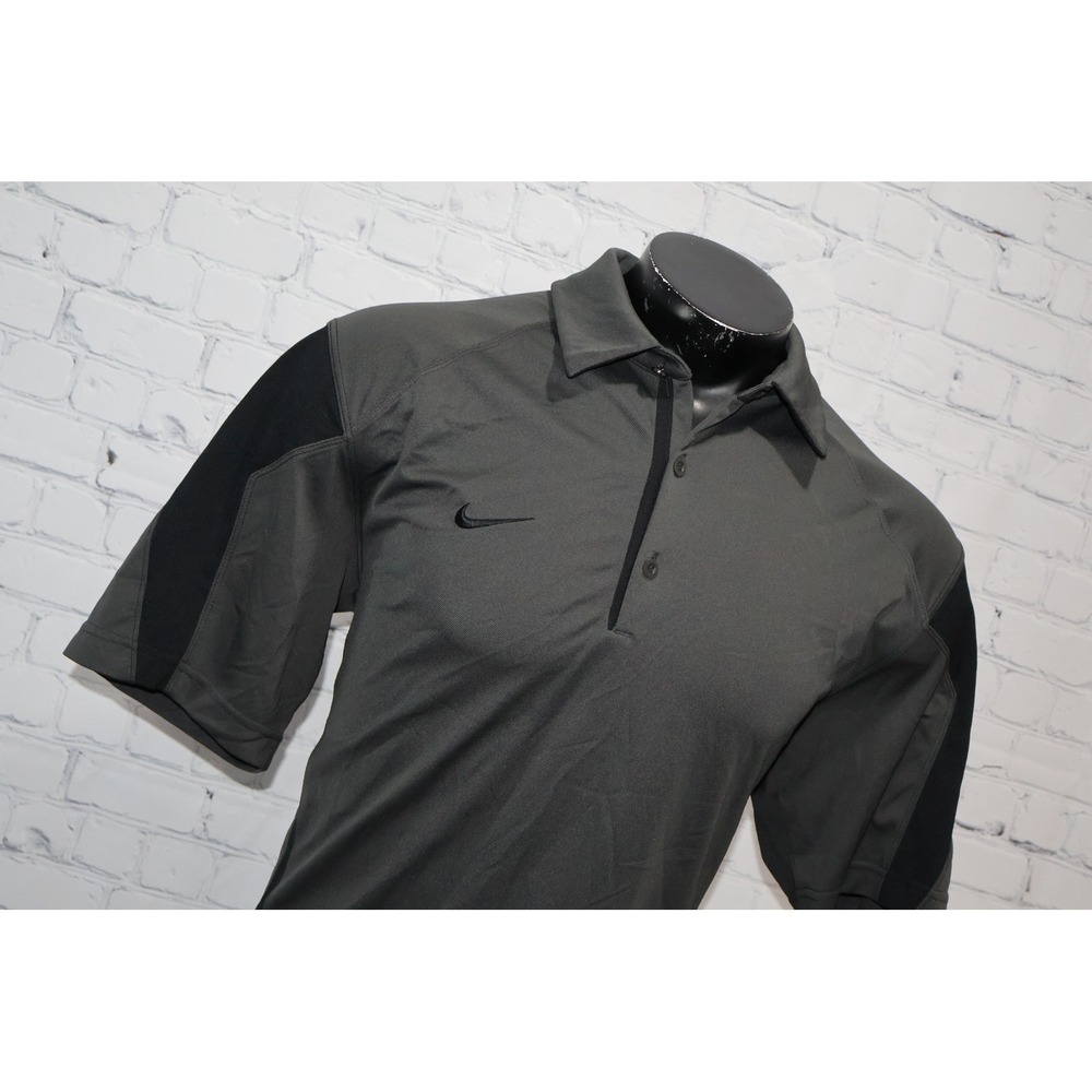 Nike Golf Polo Shirt Mens Large Gray Black Dri-Fit Colorblock Swoosh Polyester